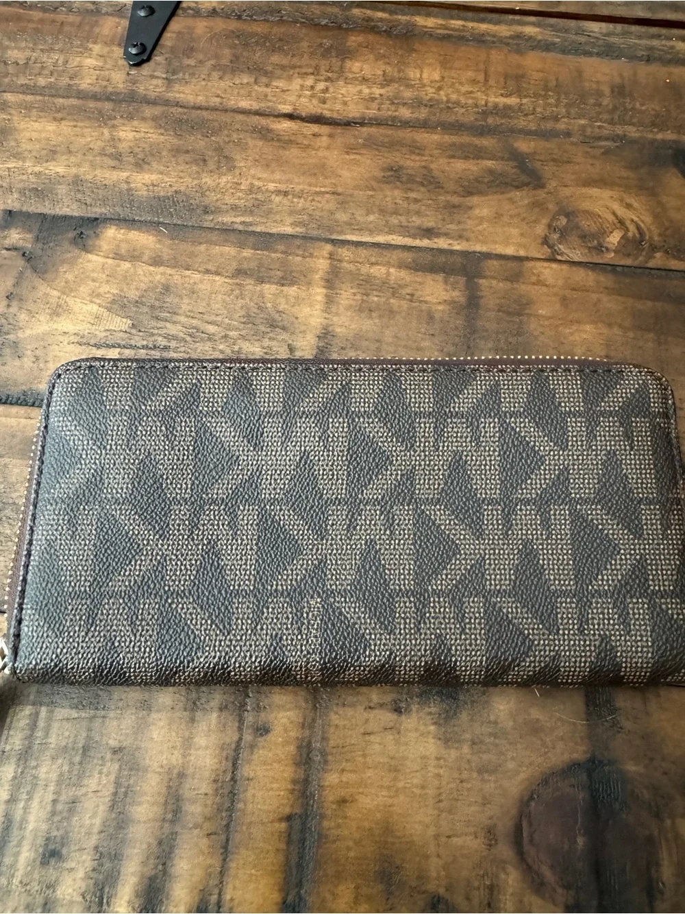 Michael Kors Brown Signature MK Logo Zip-Around Wallet